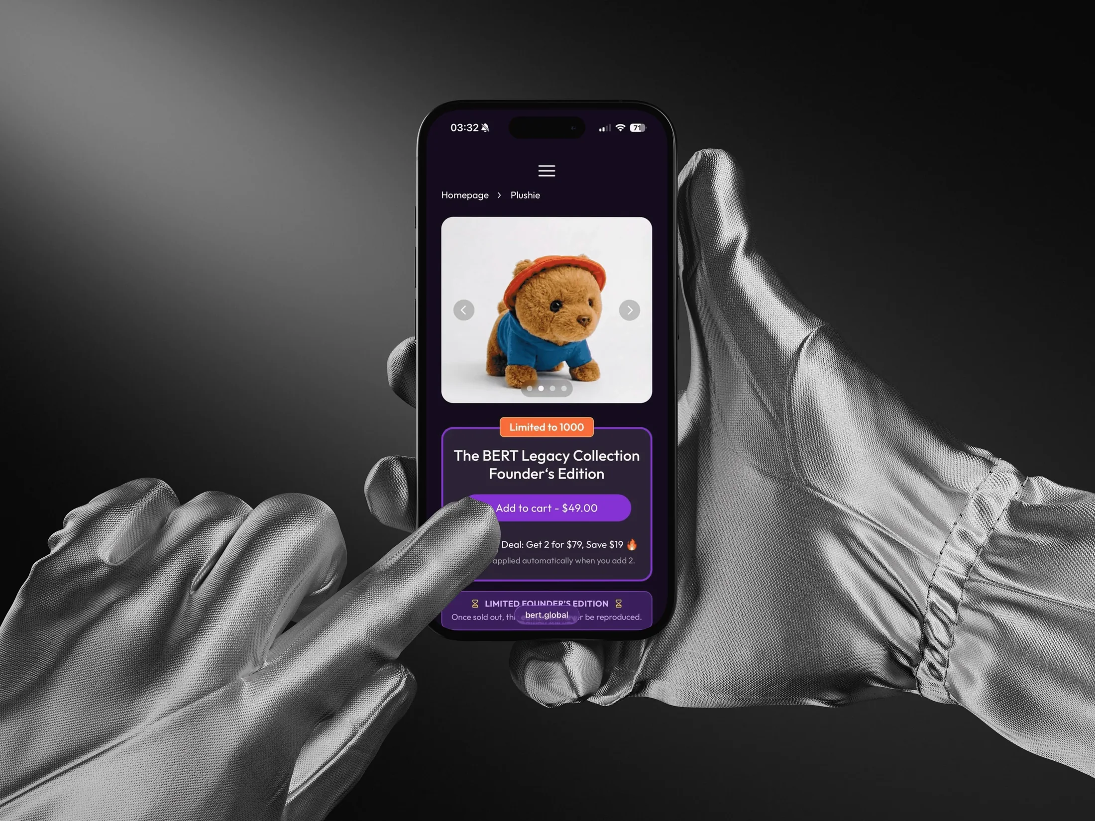BERT plushie product page on a phone