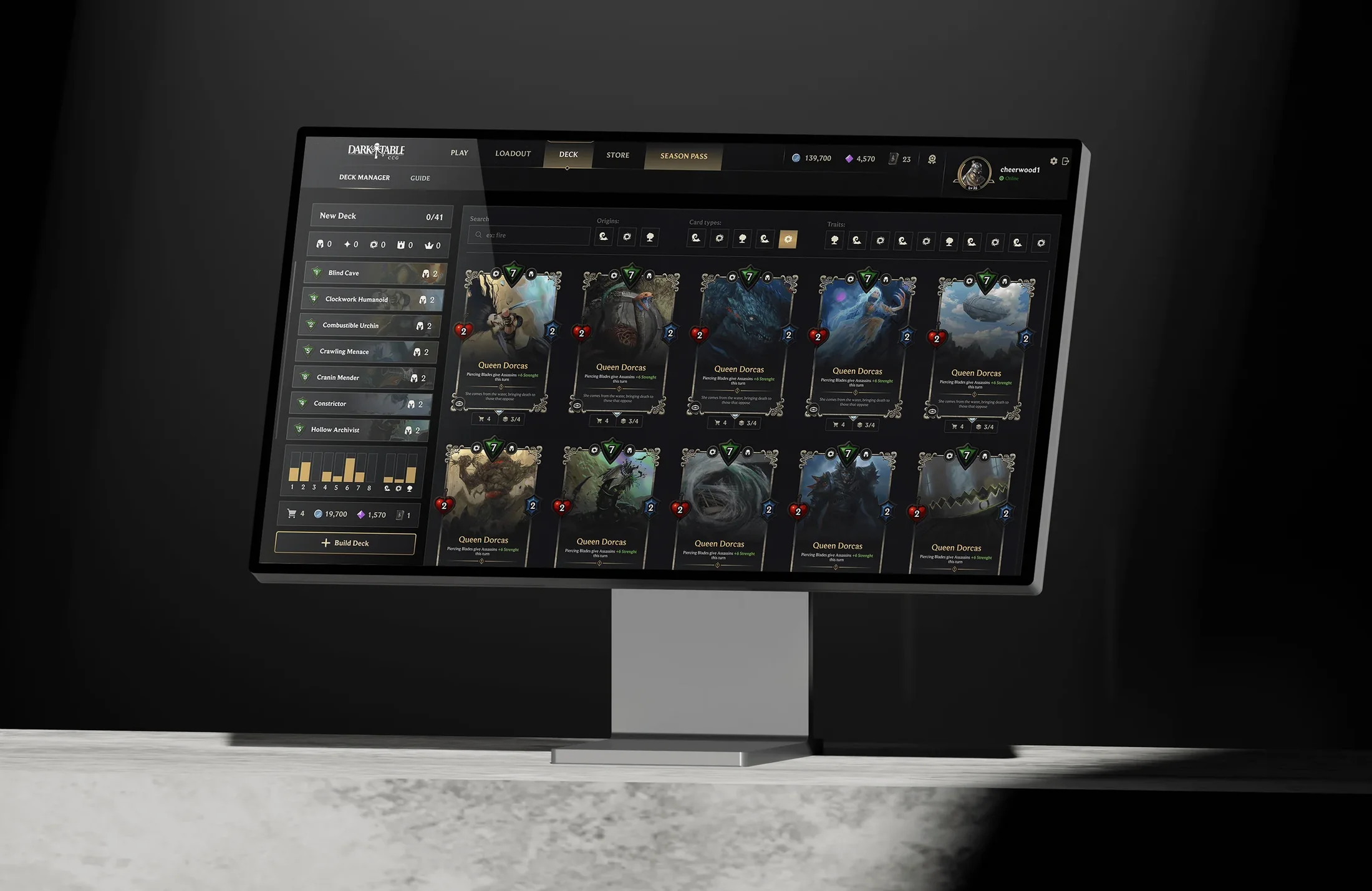 Dark Table deck screen on a monitor