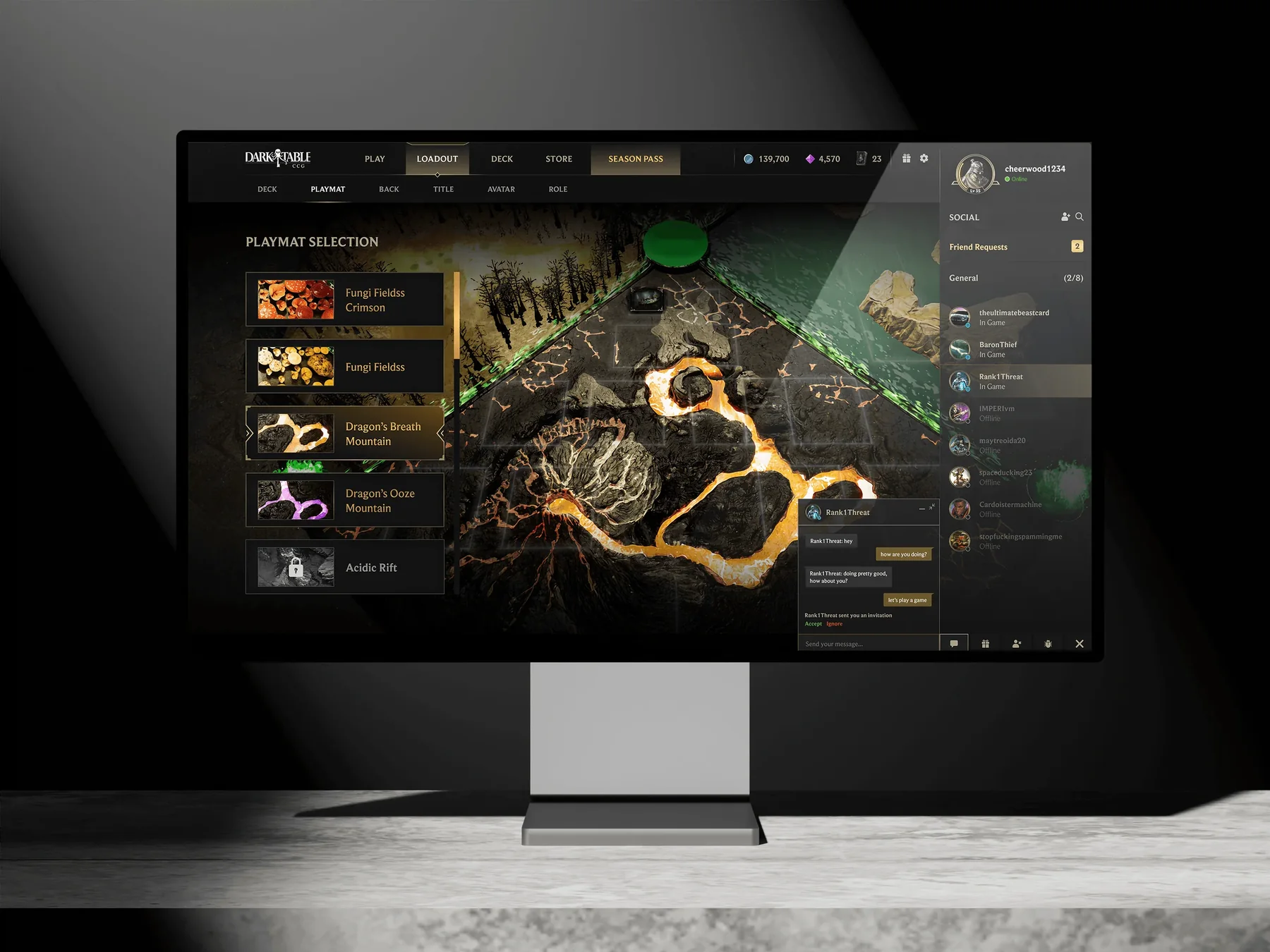 Dark Table game interface on a monitor
